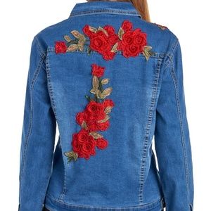 STYLE NY Rose Applique Button Front Jean Jacket